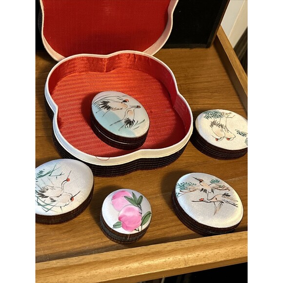 Vintage Silky Fabric Jewelry Sewing Trinket Box Birds - Picture 7 of 7